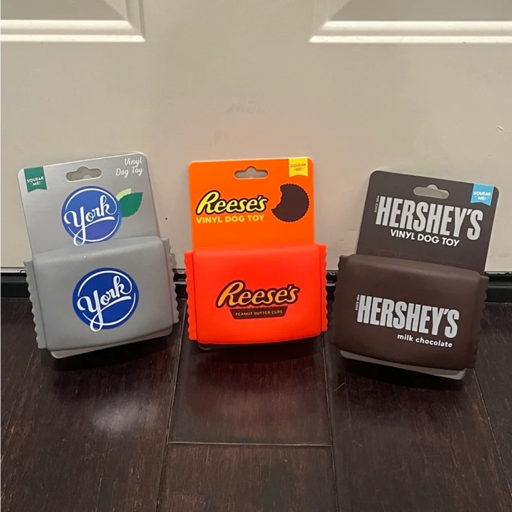 Bundle of Three Hershey Vinyl Dog Toys